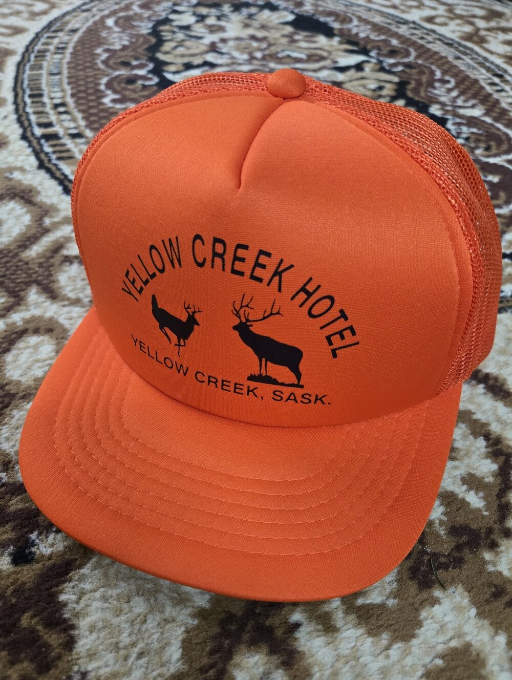 Retro Trucker Hat Snapback Cap Yellow Creek Hotel Saskatchewan 80s 90s Vintage